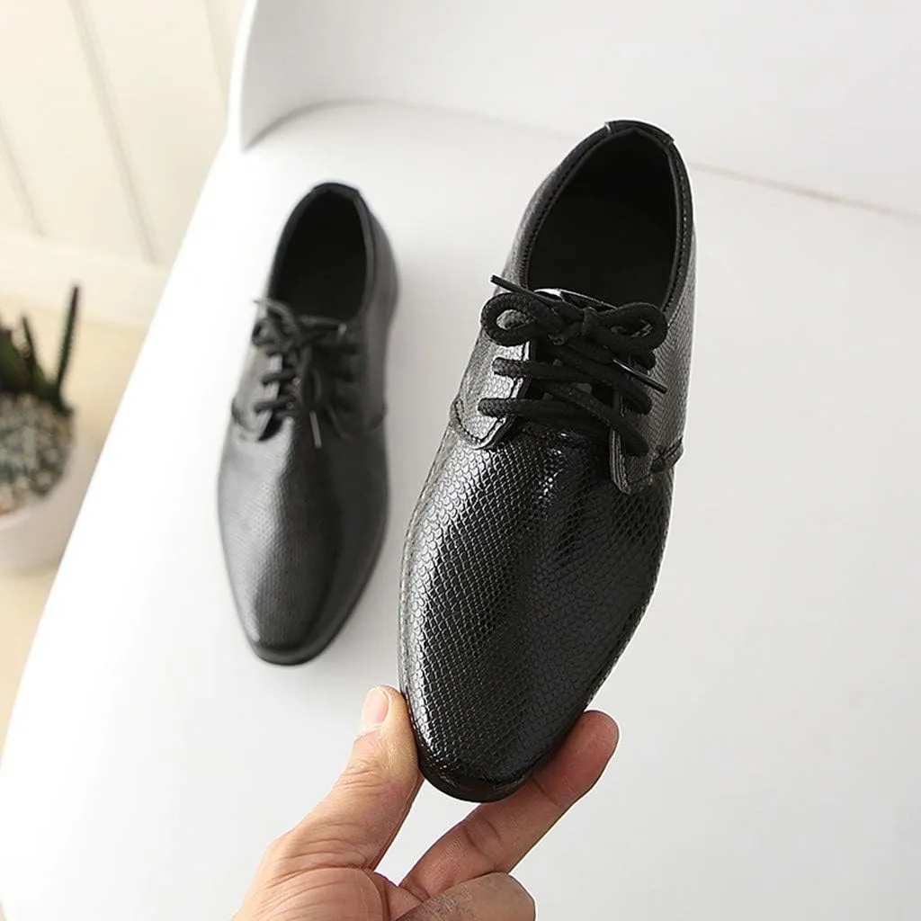 Boys Derb?? Leather Dress Shoes Pointed Toe Oxford L??ce Up Part?? Performance Prom British Style Footwear for Kids