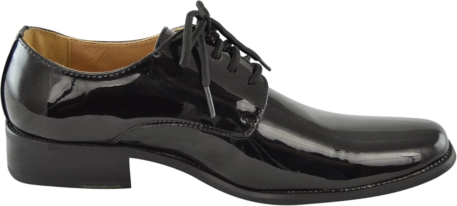 Boys Dress Shoes Lace Up Retro Patent Leather Oxfords Black