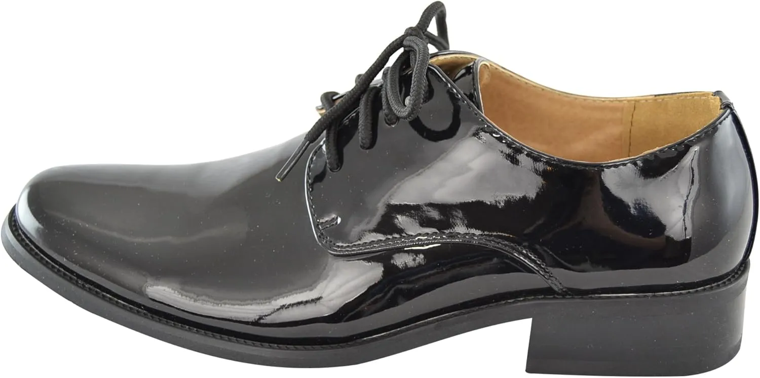 Boys Dress Shoes Lace Up Retro Patent Leather Oxfords Black