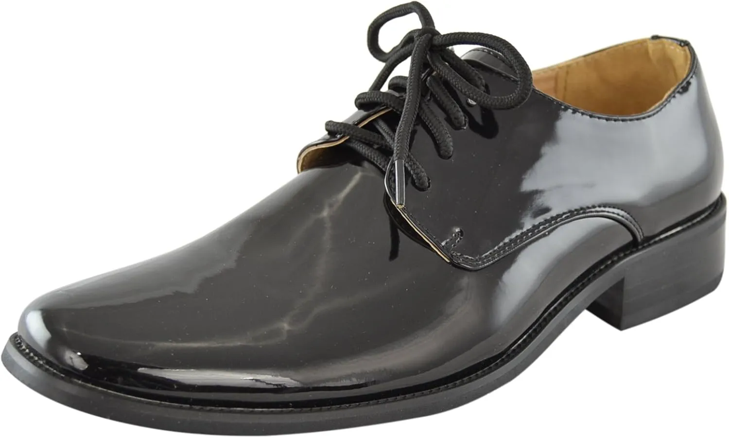Boys Dress Shoes Lace Up Retro Patent Leather Oxfords Black
