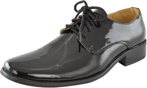 Boys Dress Shoes Lace Up Retro Patent Leather Oxfords Black
