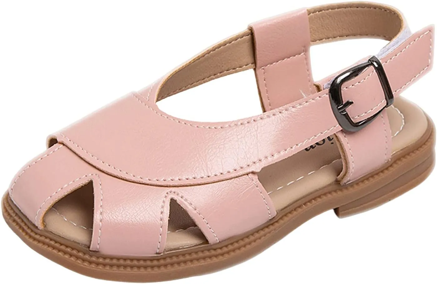 Boys Girls Leather Soft Closed Toe Sandals Lightweight Hollow Outdoor Beach Sport Water Shoes Kids Summer Sandals