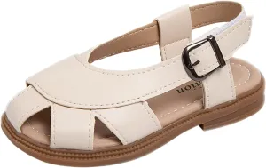 Boys Girls Leather Soft Closed Toe Sandals Lightweight Hollow Outdoor Beach Sport Water Shoes Kids Summer Sandals