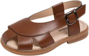 Boys Girls Leather Soft Closed Toe Sandals Lightweight Hollow Outdoor Beach Sport Water Shoes Kids Summer Sandals