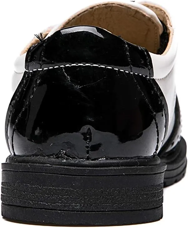 Boys Girls Patent Leather Lace Up Oxfords Comfort Uniform Dress Wedding Shoes