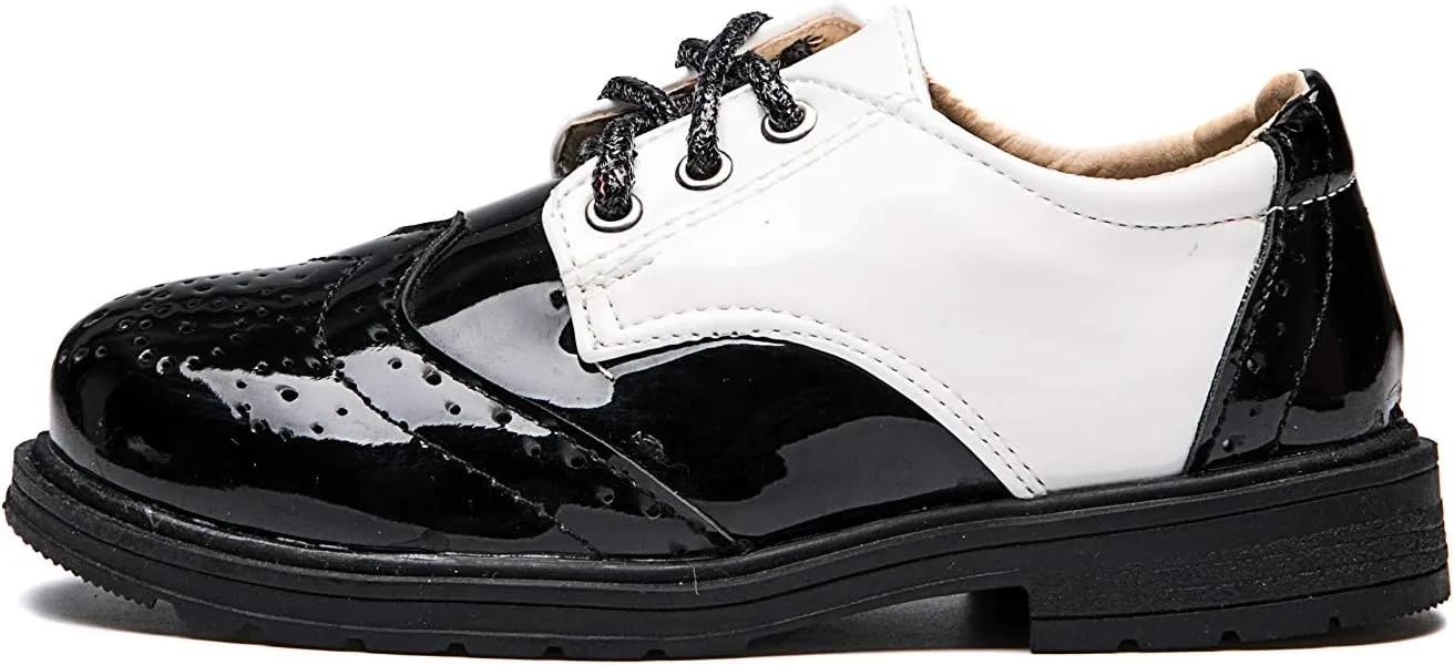 Boys Girls Patent Leather Lace Up Oxfords Comfort Uniform Dress Wedding Shoes
