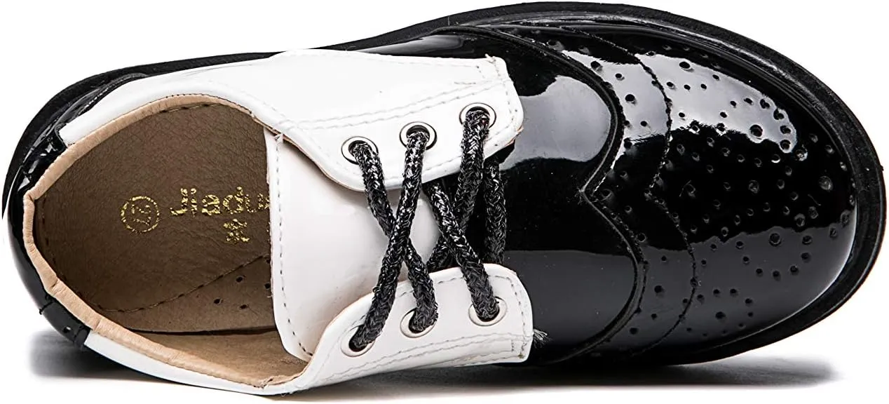 Boys Girls Patent Leather Lace Up Oxfords Comfort Uniform Dress Wedding Shoes