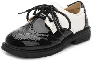 Boys Girls Patent Leather Lace Up Oxfords Comfort Uniform Dress Wedding Shoes