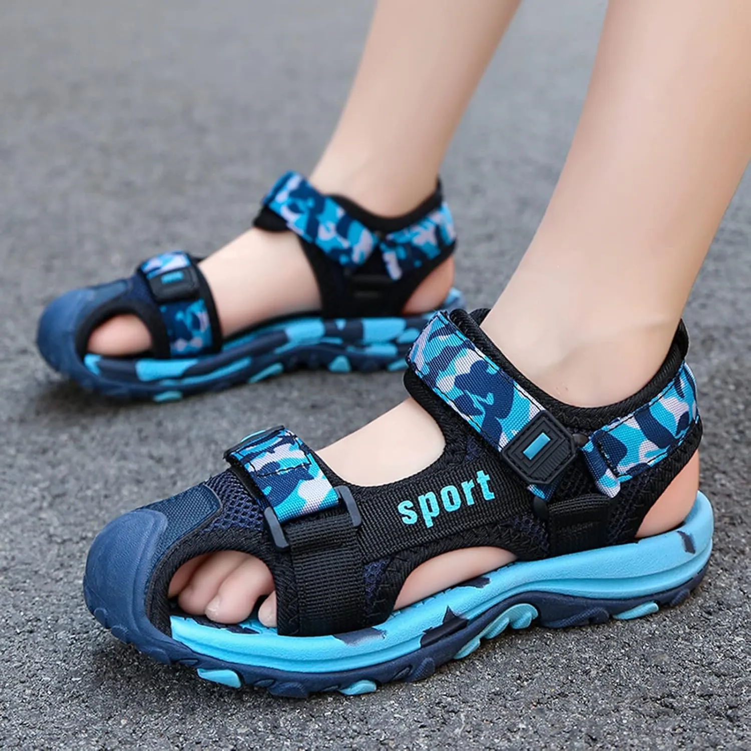 Boys Hiking Sandals Camouflage Closed-Toe Outdoor Athletic Sport Beach Casual Sandals for Kid Memory Foam Shoe