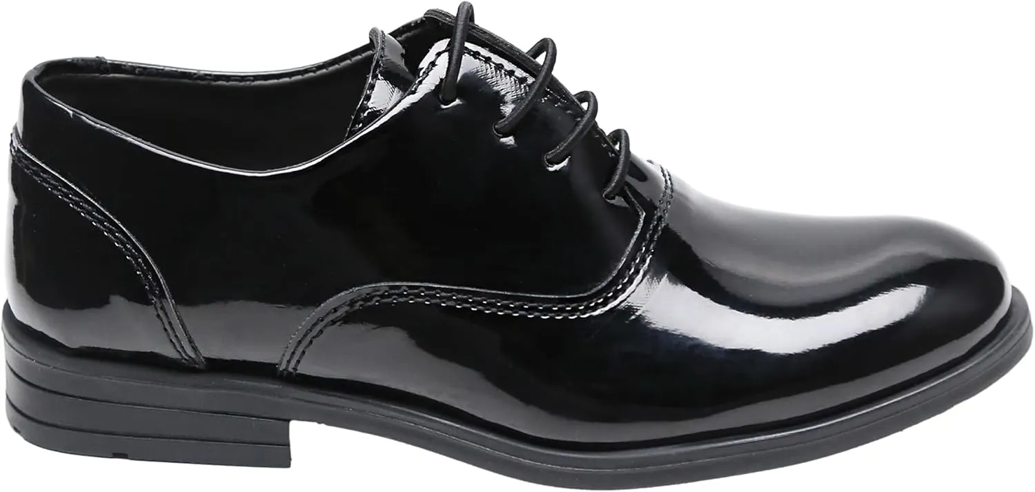 Boys?? Patent Black Oxford Dress Shoes, Classic Lace-Up Wedding Prom Formal Footwear