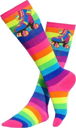 Bubblegum Divas Retro Roller Skates Rainbow Knee High Socks Girls Skating Birthday Gift Women??s