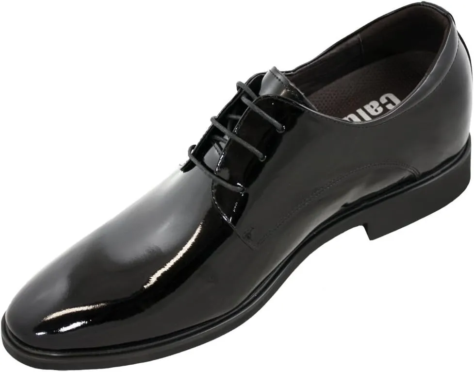 Calden Men's Invisible Height Increasing Elevator Shoes - Black Patent Leather Lace-up Formal Tuxedo Oxfords - 3 Inches Taller - K911929 - Size 11 D(M) US