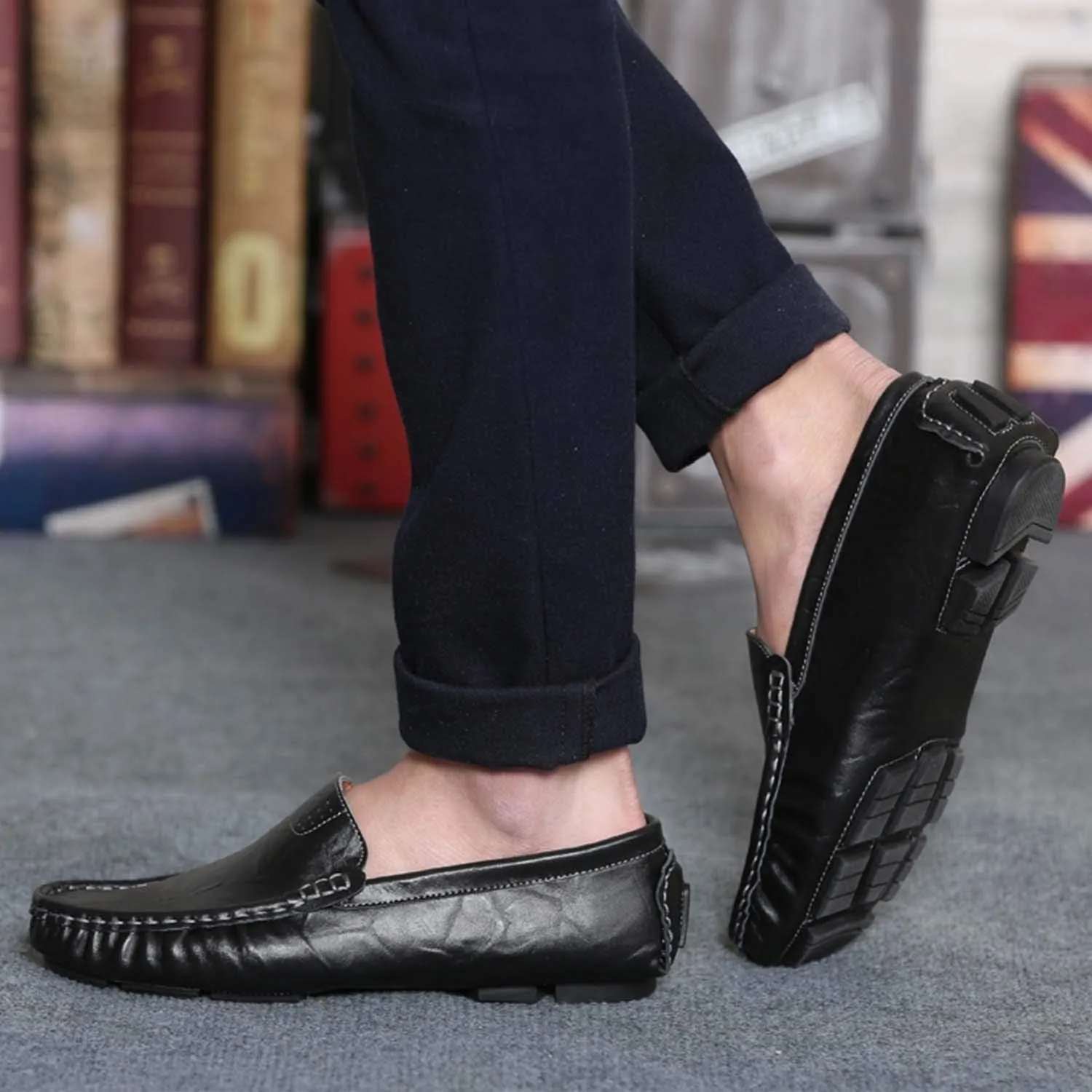 CERYTHRINA Men's Driving Penny Loafers Slip On Boat Shoes Handsewn Leather Moccasins Dress Flats