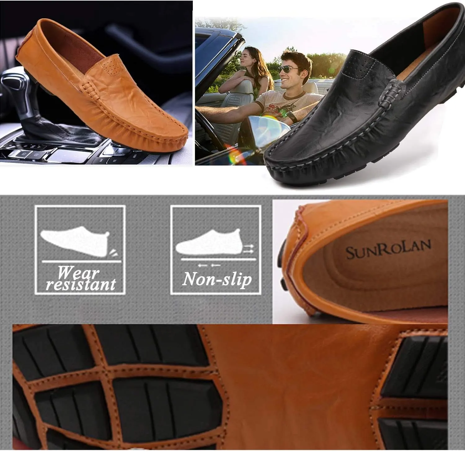 CERYTHRINA Men's Driving Penny Loafers Slip On Boat Shoes Handsewn Leather Moccasins Dress Flats