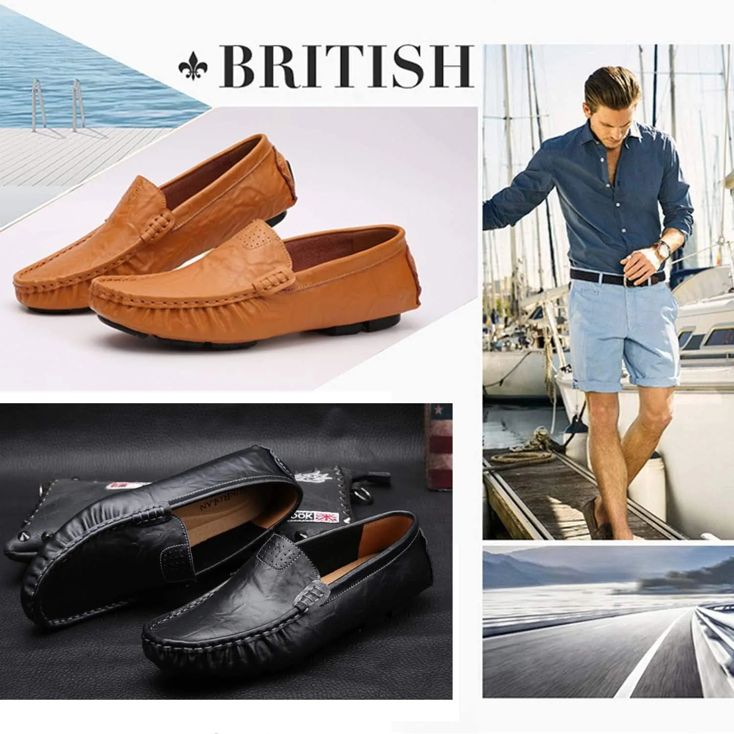 CERYTHRINA Men's Driving Penny Loafers Slip On Boat Shoes Handsewn Leather Moccasins Dress Flats