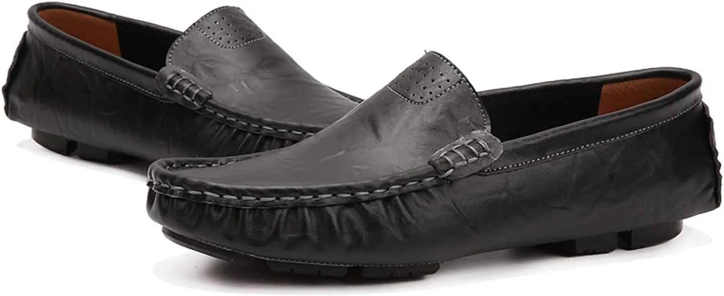 CERYTHRINA Men's Driving Penny Loafers Slip On Boat Shoes Handsewn Leather Moccasins Dress Flats