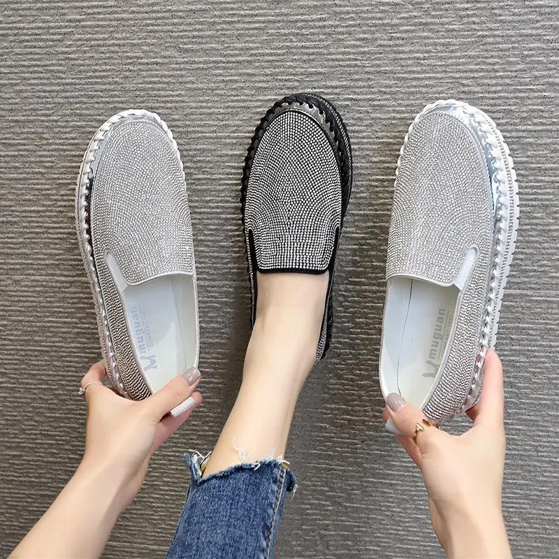 Chicvane Round Toe Rhinestones Platform Loafers