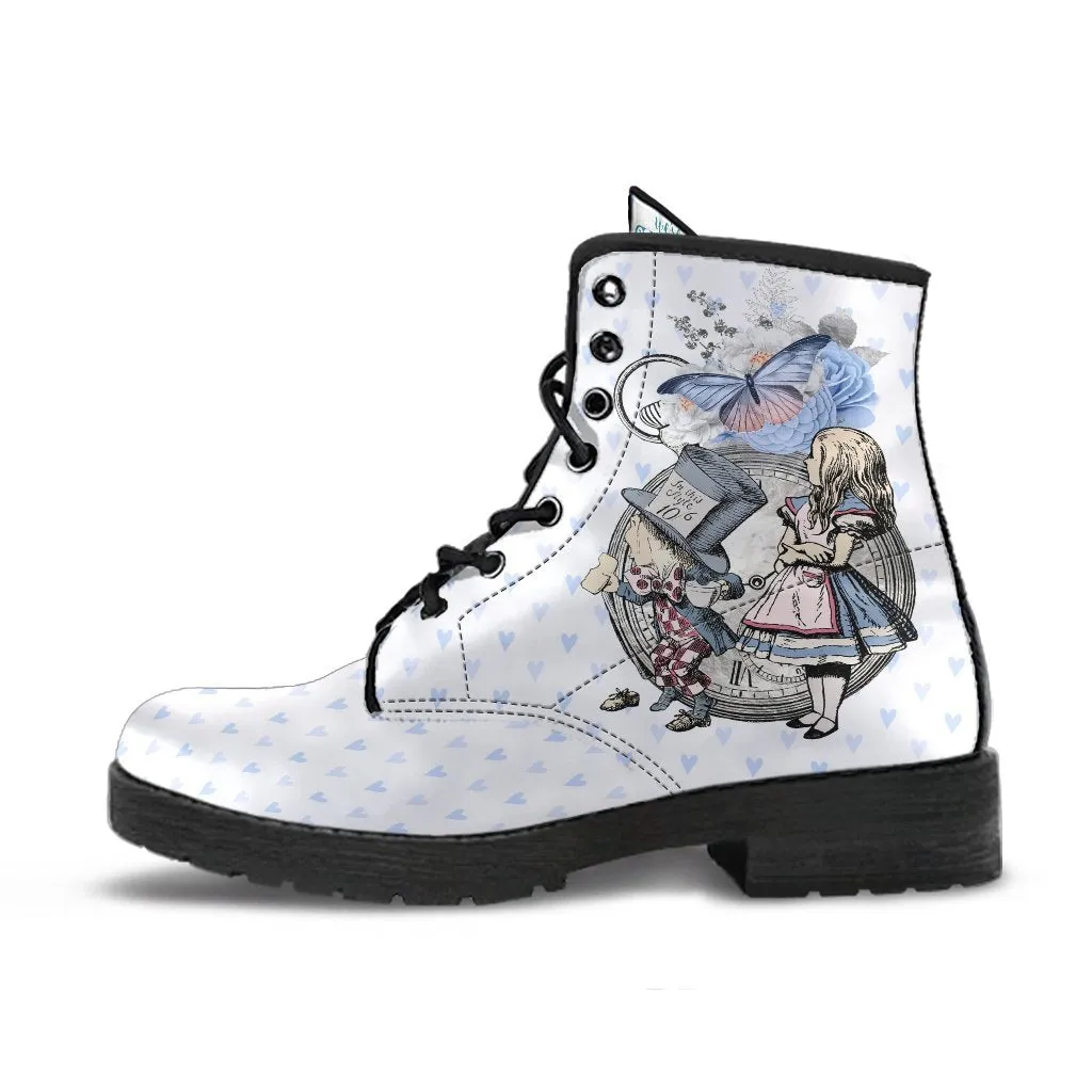Combat Boots - Alice in Wonderland Gifts #103 Blue Series | Birthday Gifts, Gift Idea, Women's Boots, Handmade Lace Up Boots, Custom Shoes