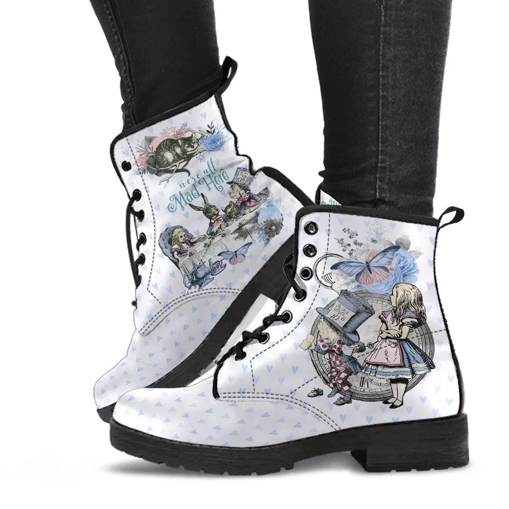 Combat Boots - Alice in Wonderland Gifts #103 Blue Series | Birthday Gifts, Gift Idea, Women's Boots, Handmade Lace Up Boots, Custom Shoes