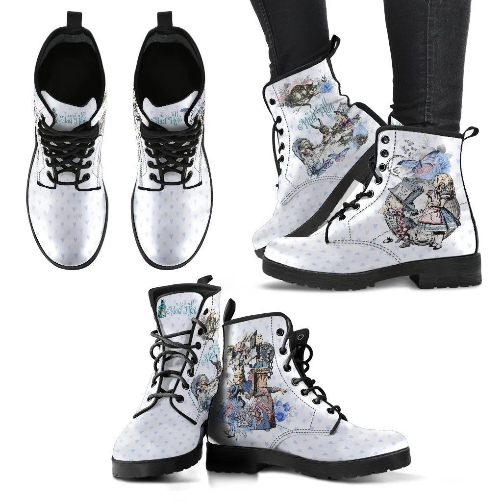 Combat Boots - Alice in Wonderland Gifts #103 Blue Series | Birthday Gifts, Gift Idea, Women's Boots, Handmade Lace Up Boots, Custom Shoes