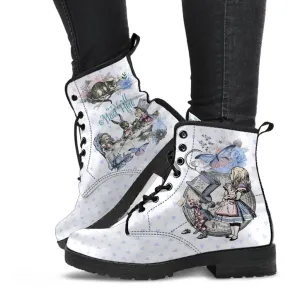 Combat Boots - Alice in Wonderland Gifts #103 Blue Series | Birthday Gifts, Gift Idea, Women's Boots, Handmade Lace Up Boots, Custom Shoes