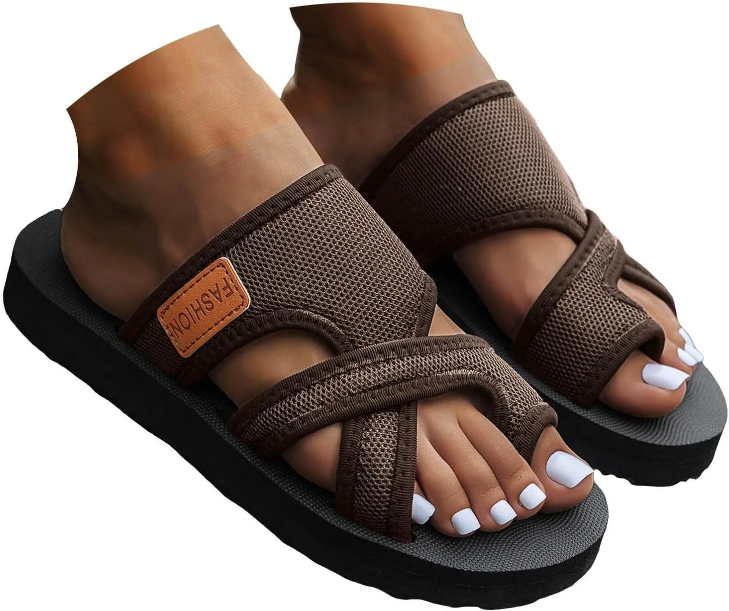 Dheva-C Womens Hollow Mesh Slide Sandals Summer Dressy Comfortable Orthopedic Arch Support Mesh Sandals for Women Flat Casual Beach Slip On Sandals