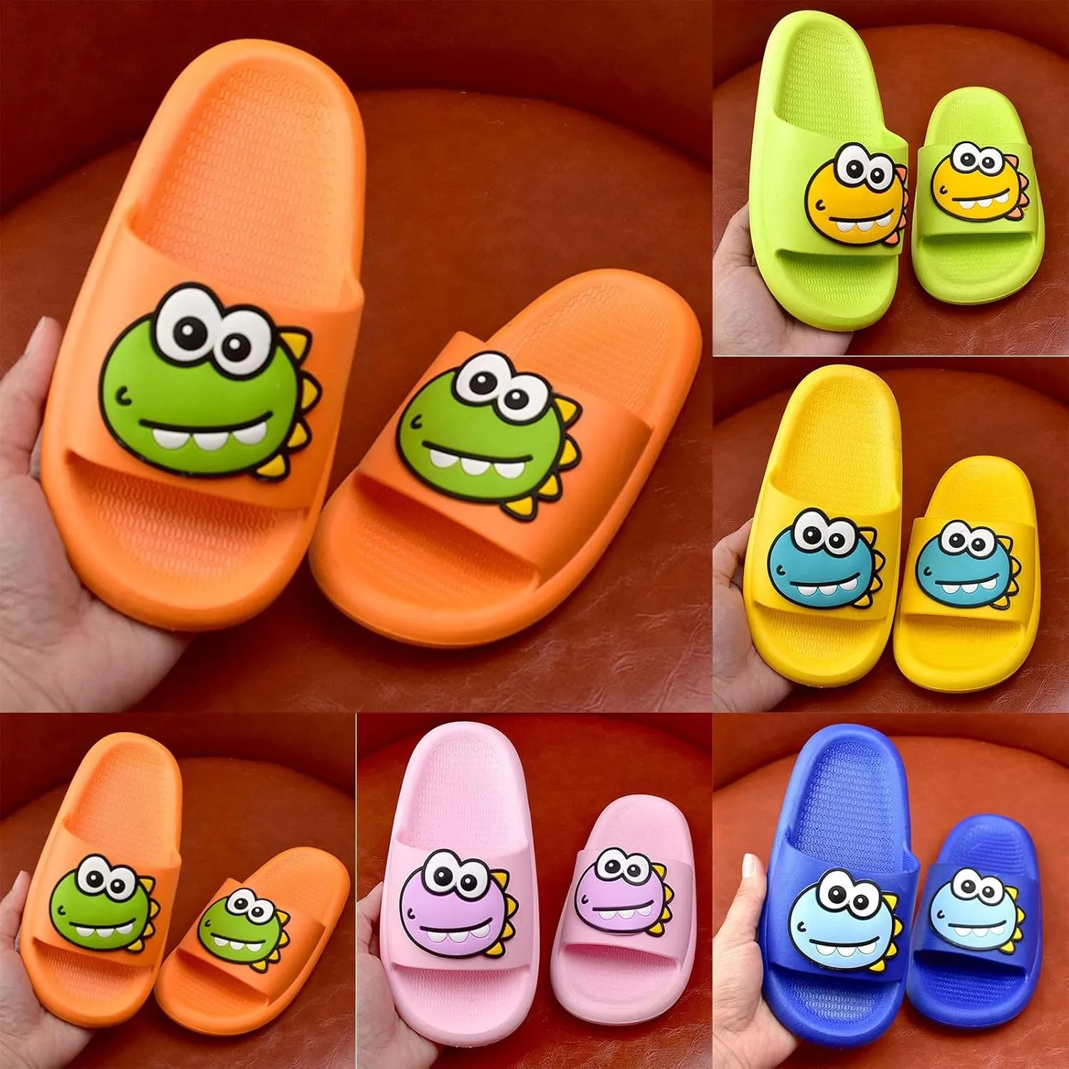 Dinosaur Shower Sandals for Kids, Girls Boys Unisex Cute Beach Slippers, Cloud Slides Flat Bathroom Shower Sandals