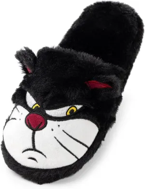 Disney Cinderella Lucifer Cat Slippers in Black | Ladies Fluffy House Shoes with 3D Ears | Comfortable Foam Slip-On Slippers