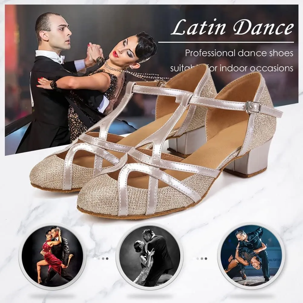 DKZSYIM Glitter Women Latin Dance Shoes Closed Toe Ballroom Salsa Tango Practice Performence Party Dancing Shoes,Model CMJ-511