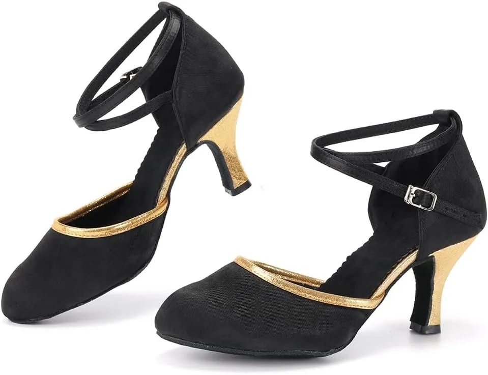 DKZSYIM Glitter Women Latin Dance Shoes Closed Toe Ballroom Tango Practice Performence Dancing Shoes,Model WX-MD