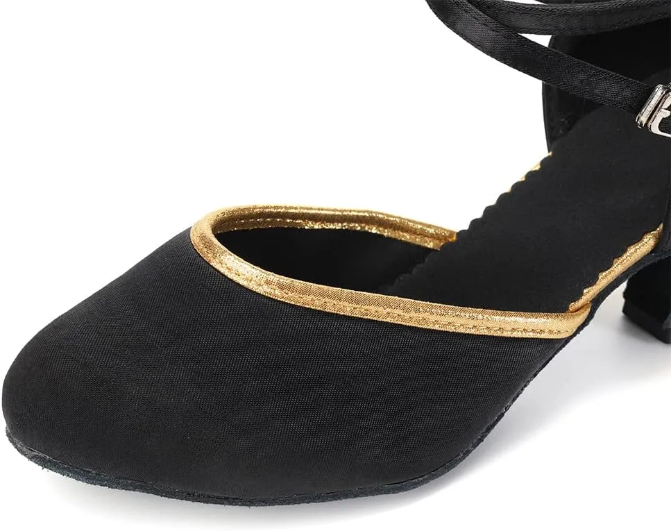 DKZSYIM Glitter Women Latin Dance Shoes Closed Toe Ballroom Tango Practice Performence Dancing Shoes,Model WX-MD