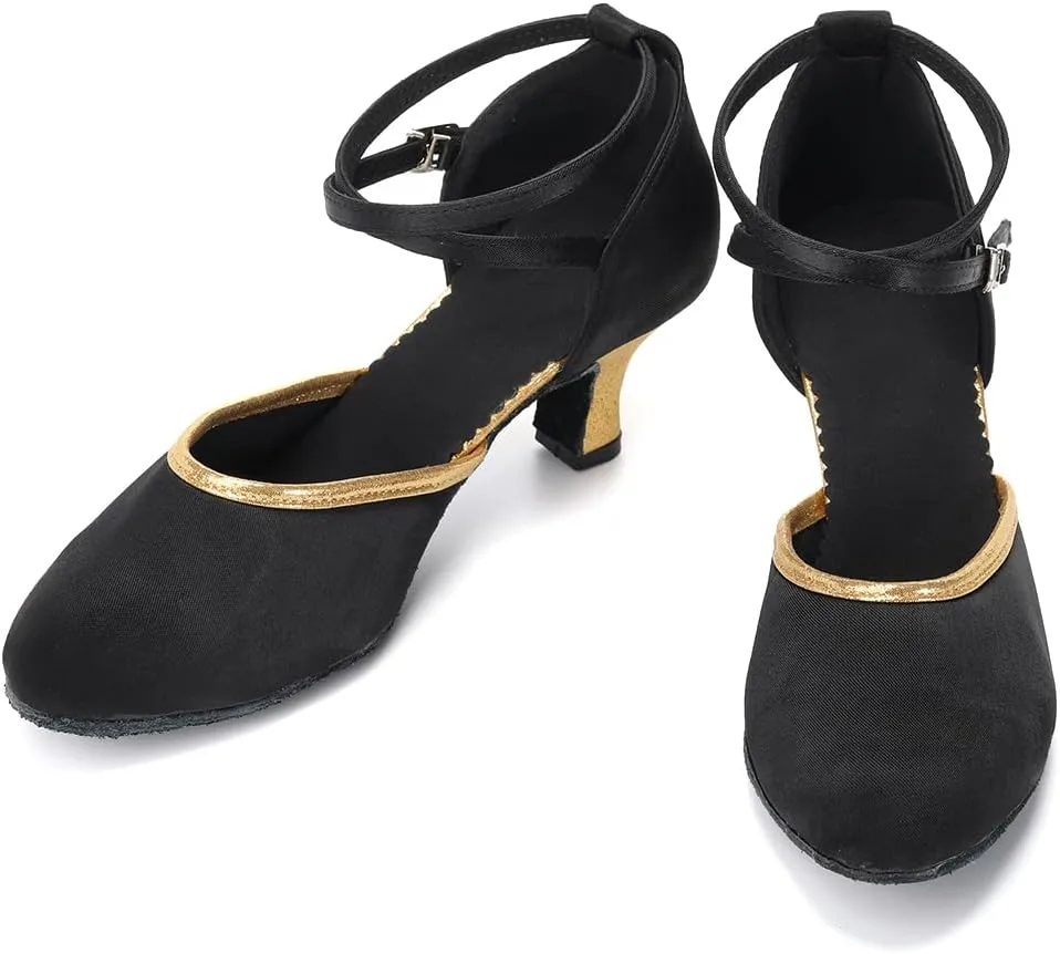DKZSYIM Glitter Women Latin Dance Shoes Closed Toe Ballroom Tango Practice Performence Dancing Shoes,Model WX-MD