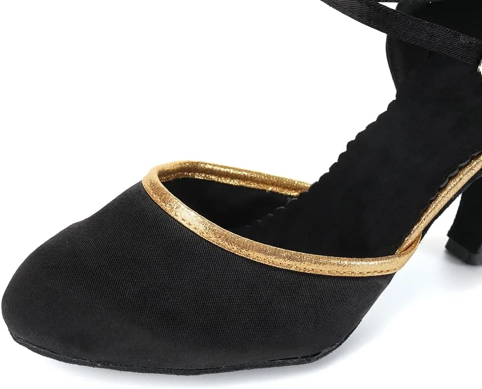 DKZSYIM Glitter Women Latin Dance Shoes Closed Toe Ballroom Tango Practice Performence Dancing Shoes,Model WX-MD