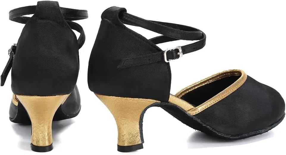 DKZSYIM Glitter Women Latin Dance Shoes Closed Toe Ballroom Tango Practice Performence Dancing Shoes,Model WX-MD