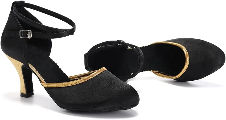 DKZSYIM Glitter Women Latin Dance Shoes Closed Toe Ballroom Tango Practice Performence Dancing Shoes,Model WX-MD