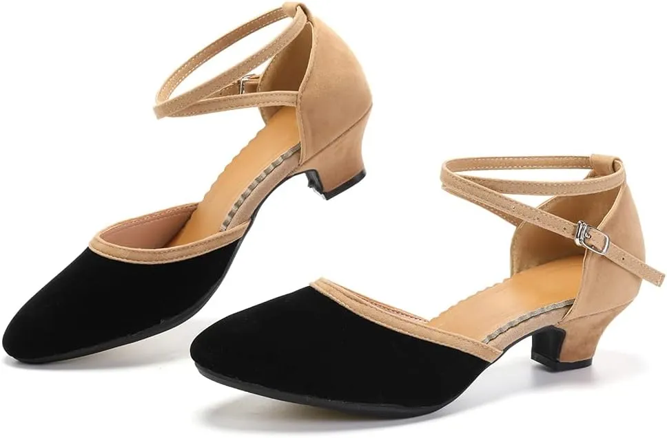 DKZSYIM Women Latin Dance Shoes Closed Toe Ballroom Salsa Tango Practice Performence Dancing Shoes,Model QJW7119