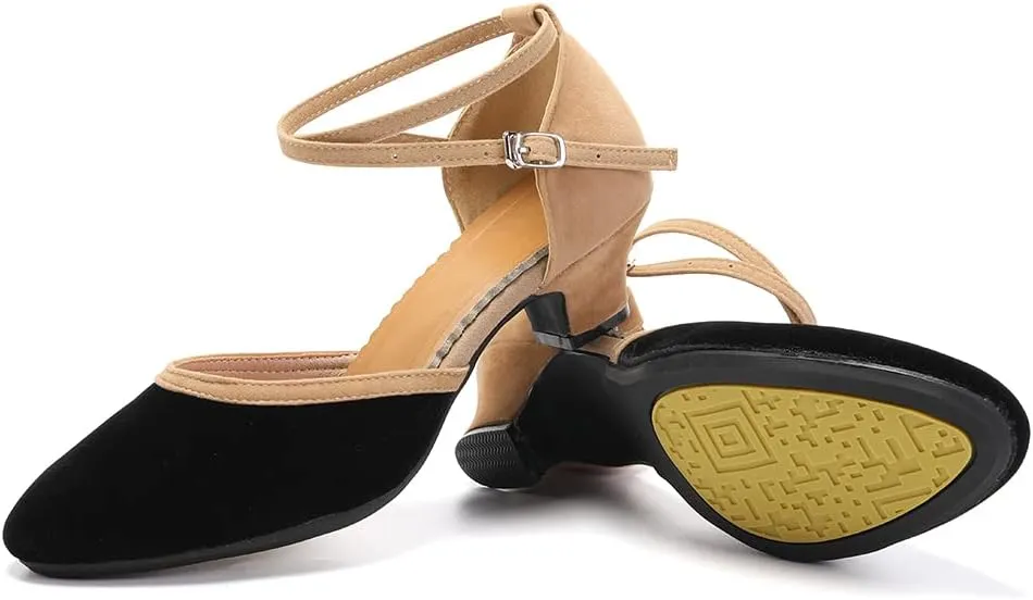 DKZSYIM Women Latin Dance Shoes Closed Toe Ballroom Salsa Tango Practice Performence Dancing Shoes,Model QJW7119