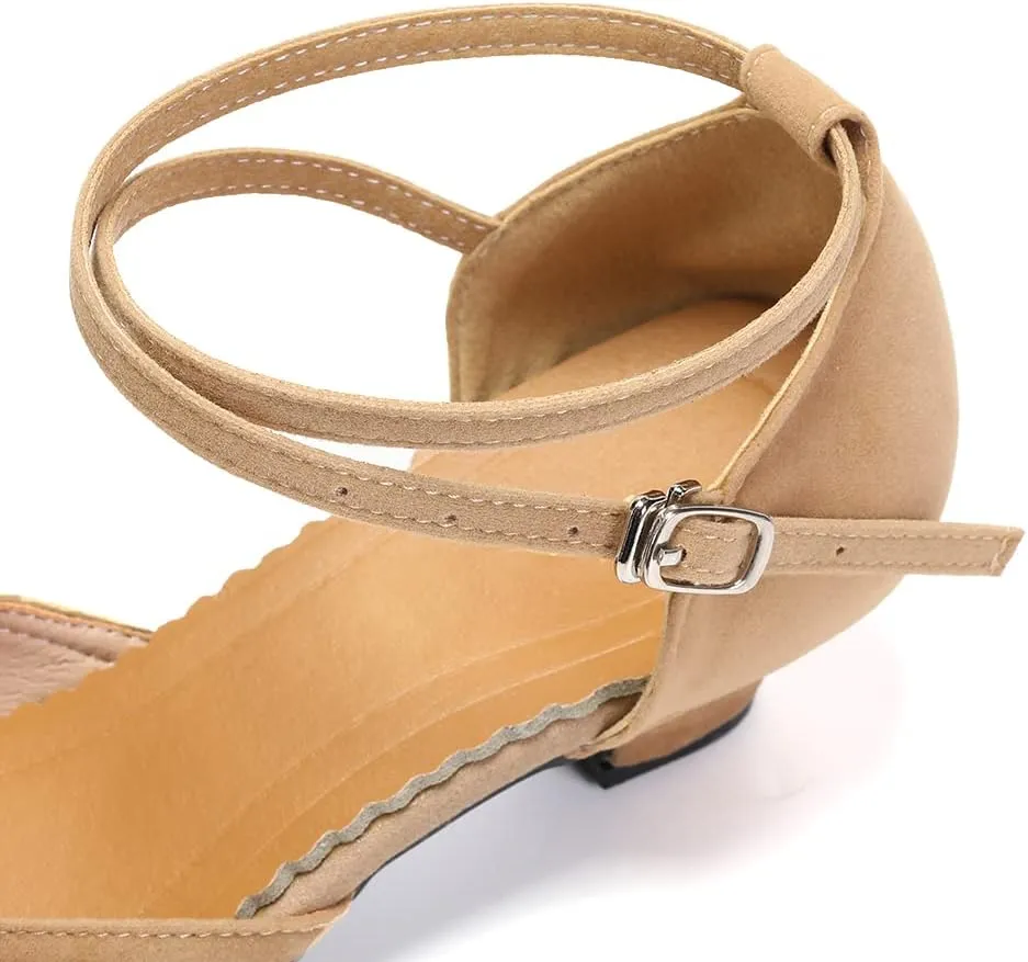 DKZSYIM Women Latin Dance Shoes Closed Toe Ballroom Salsa Tango Practice Performence Dancing Shoes,Model QJW7119
