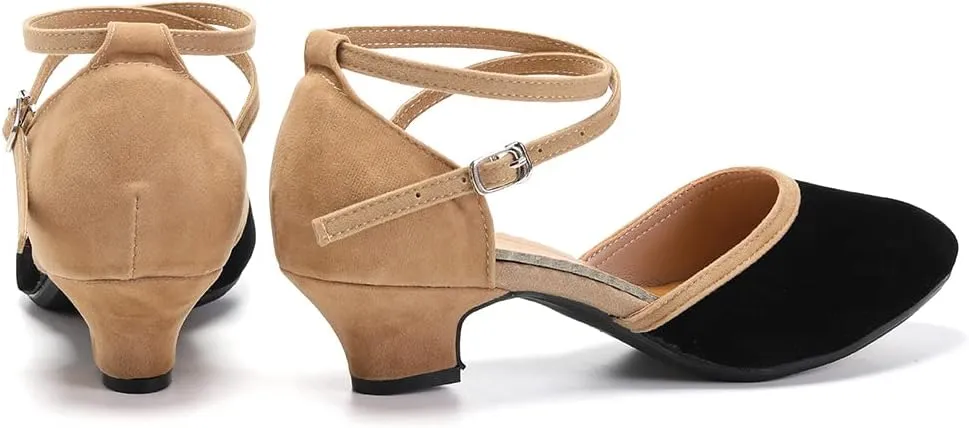 DKZSYIM Women Latin Dance Shoes Closed Toe Ballroom Salsa Tango Practice Performence Dancing Shoes,Model QJW7119