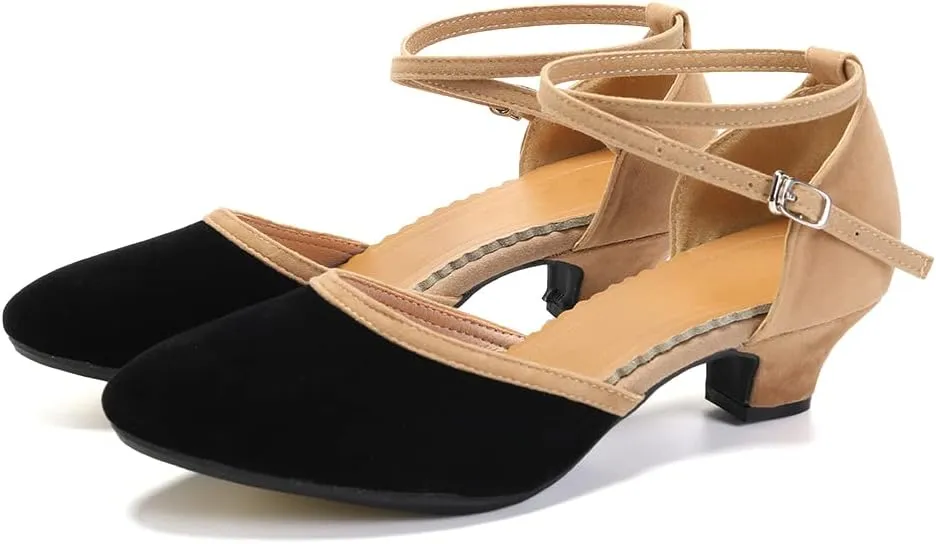 DKZSYIM Women Latin Dance Shoes Closed Toe Ballroom Salsa Tango Practice Performence Dancing Shoes,Model QJW7119