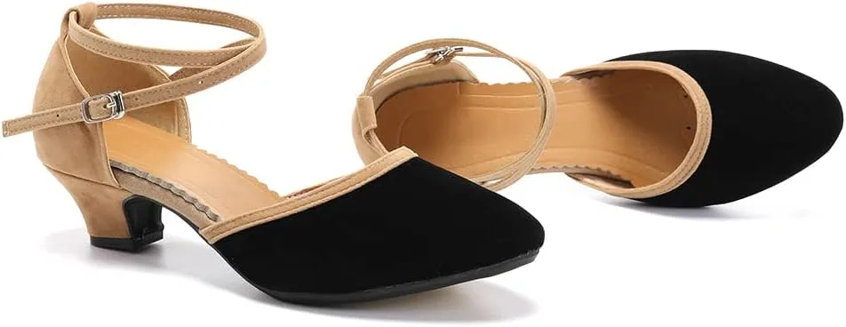 DKZSYIM Women Latin Dance Shoes Closed Toe Ballroom Salsa Tango Practice Performence Dancing Shoes,Model QJW7119