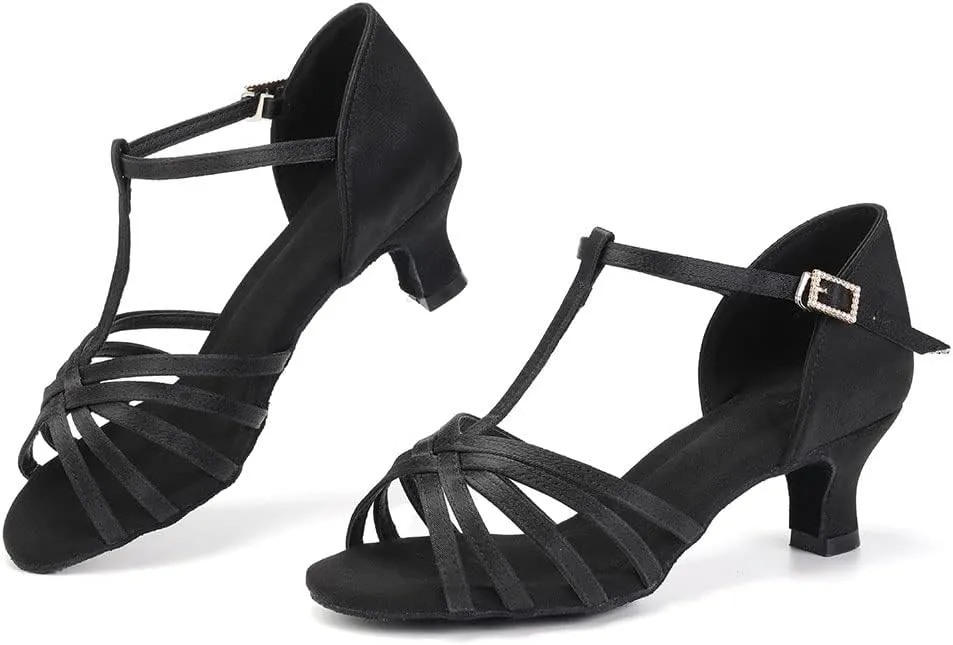 DKZSYIM Women's Satin Latin Dance Shoes Professional Ballroom Salsa Practice Performance Dancing Shoes,Model SS331