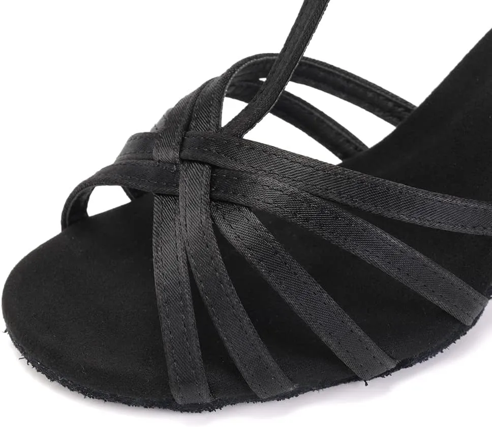 DKZSYIM Women's Satin Latin Dance Shoes Professional Ballroom Salsa Practice Performance Dancing Shoes,Model SS331