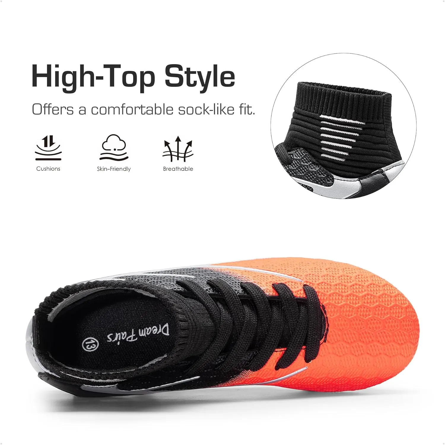 DREAM PAIRS Boys Girls Soccer Cleats Youth Firm Groud Outdoor Sport Athletic High Top Football Shoes for Little/Big Kid