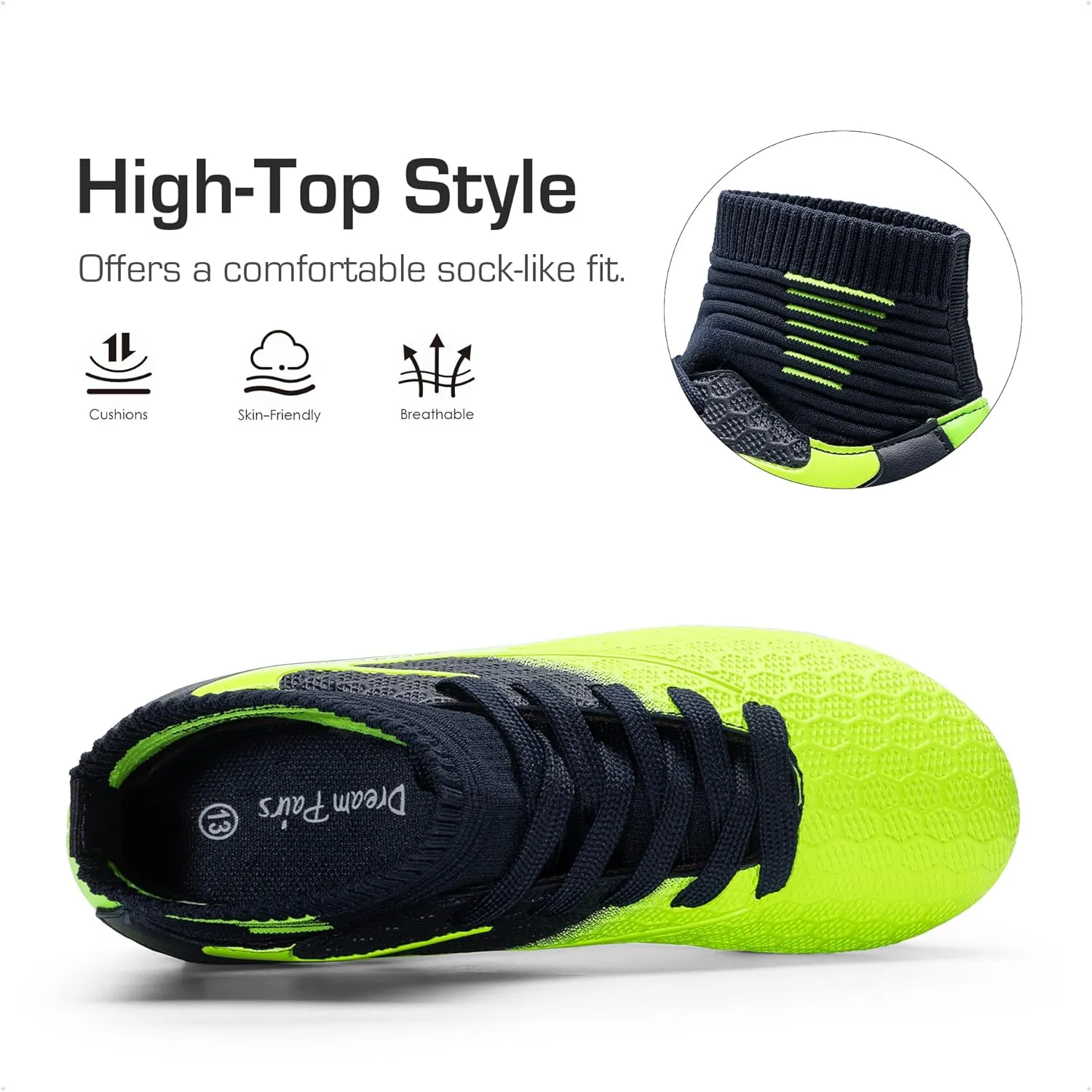 DREAM PAIRS Boys Girls Soccer Cleats Youth Firm Groud Outdoor Sport Athletic High Top Football Shoes for Little/Big Kid