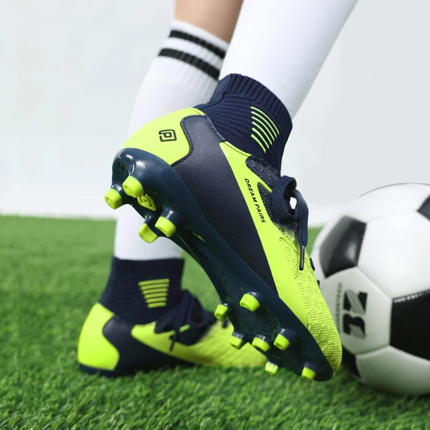 DREAM PAIRS Boys Girls Soccer Cleats Youth Firm Groud Outdoor Sport Athletic High Top Football Shoes for Little/Big Kid