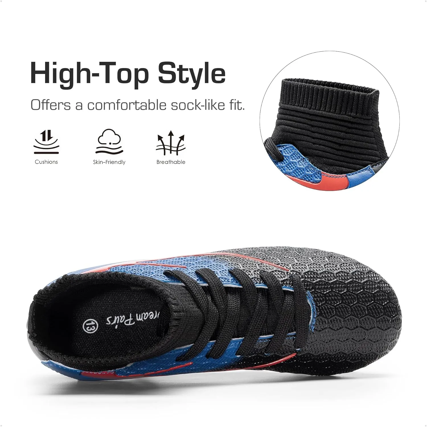 DREAM PAIRS Boys Girls Soccer Cleats Youth Firm Groud Outdoor Sport Athletic High Top Football Shoes for Little/Big Kid