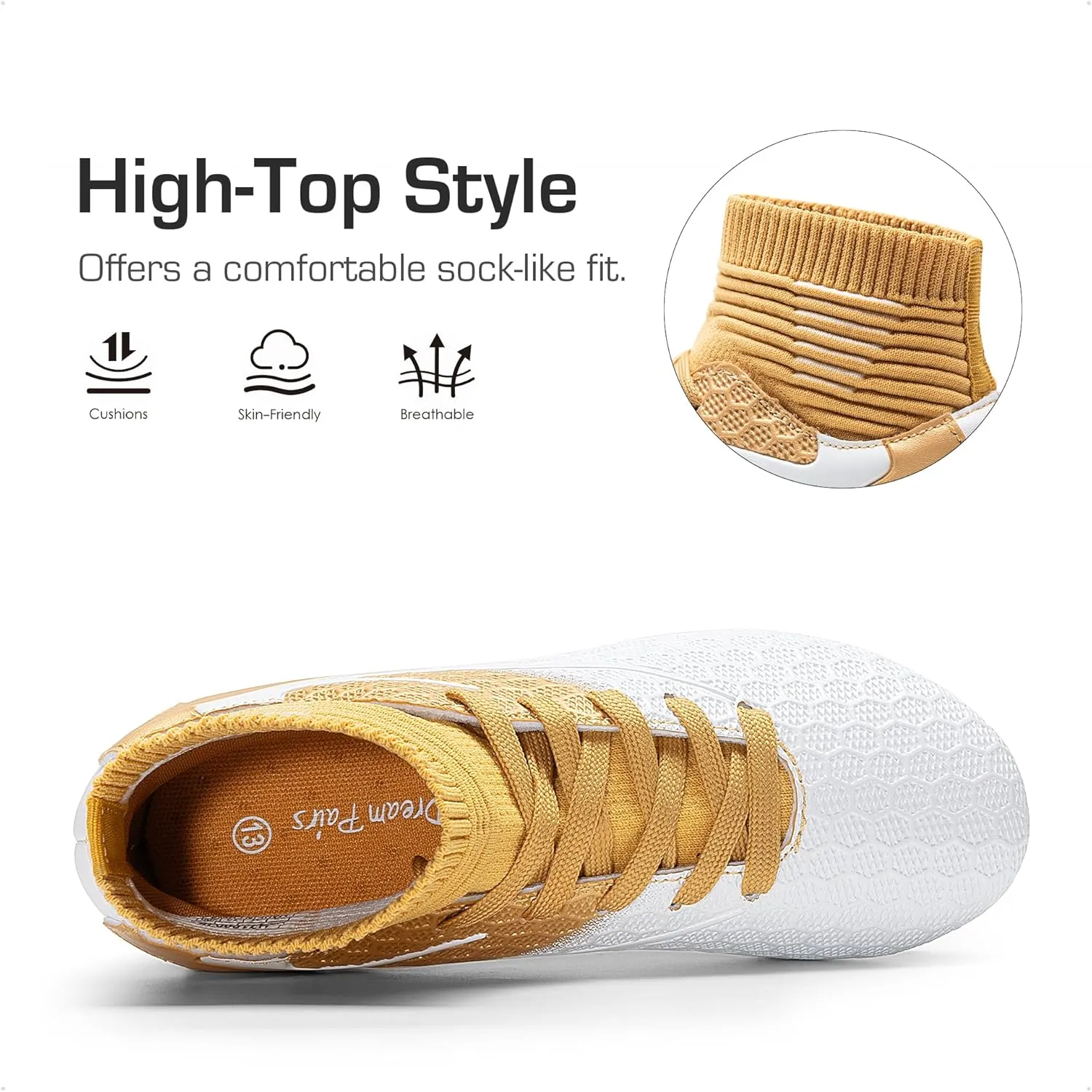 DREAM PAIRS Boys Girls Soccer Cleats Youth Firm Groud Outdoor Sport Athletic High Top Football Shoes for Little/Big Kid