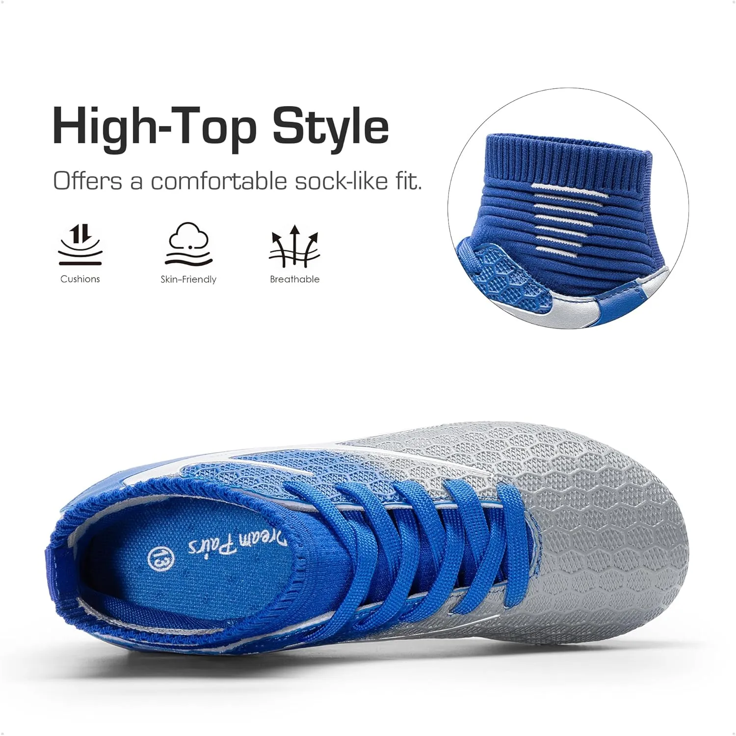 DREAM PAIRS Boys Girls Soccer Cleats Youth Firm Groud Outdoor Sport Athletic High Top Football Shoes for Little/Big Kid