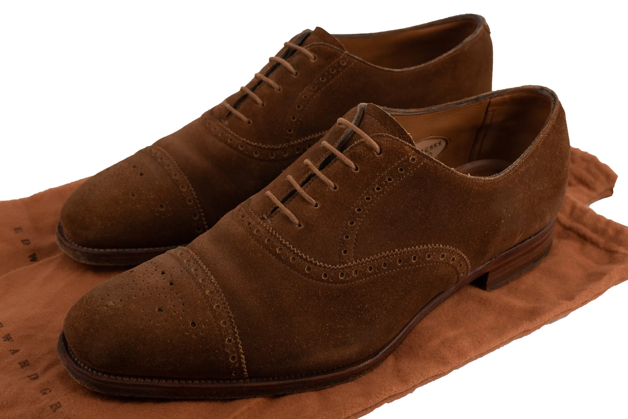 EDWARD GREEN "Asquith" 888 Brown Suede Cap Toe Oxford Shoes 6.5 US 7-7.5